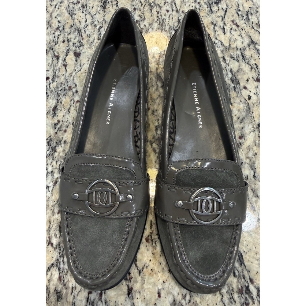 Etienne Aigner E-Sister A0168LE Loafer Women's 9M Dark Gray Suede/Leather Silver